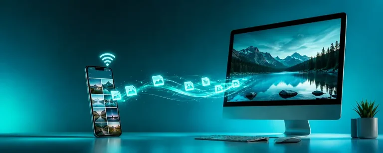 Smartphone wirelessly transfers photos to a desktop computer screen using localsend