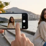 A person learns how to use your iPhone Camera for a waterfront portrait.