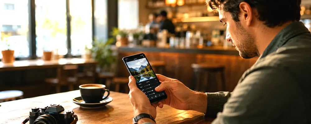 Man holding an android phone looking at his screen