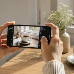 Woman photographs coffee while practicing iPhone photo tips for beginners.