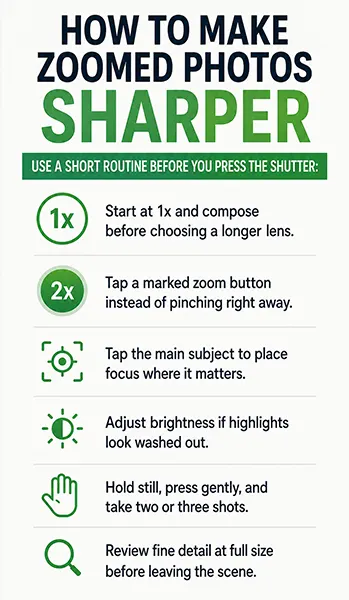 poster instructions about phone camera zoom without losing quality