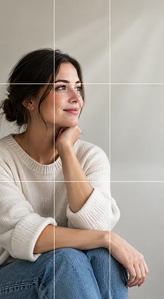 portrait of a woman using grid lines on a phone